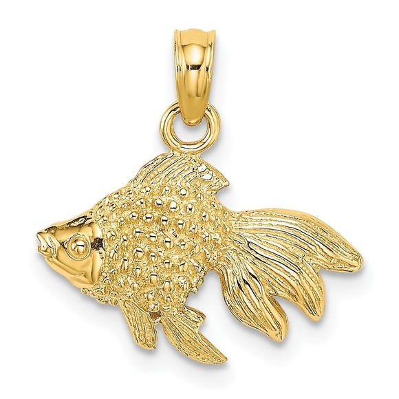 10K Gold 2-D  Textured Gold Fish Charm - Picture 1 of 4